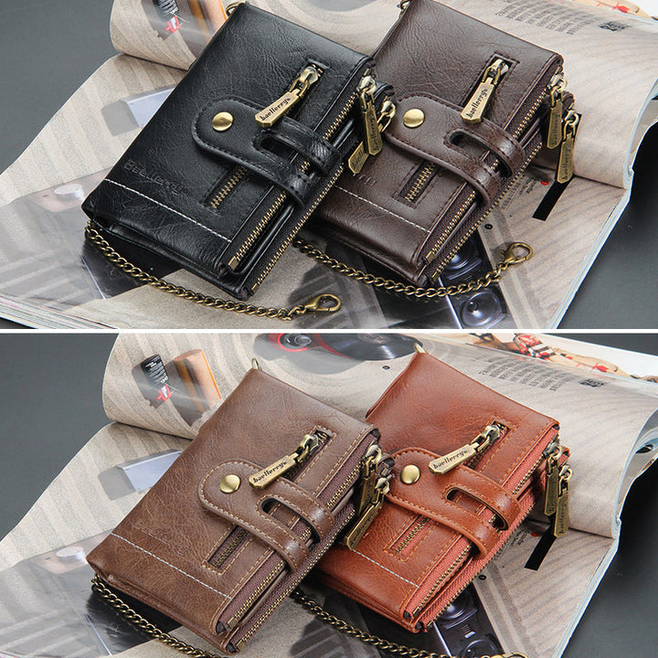 Vintage Doppelreißverschluss Brieftasche mit mehreren Kartenfächern für Herren | Karnz