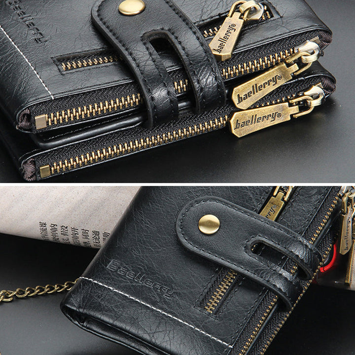 Vintage Doppelreißverschluss Brieftasche mit mehreren Kartenfächern für Herren | Karnz