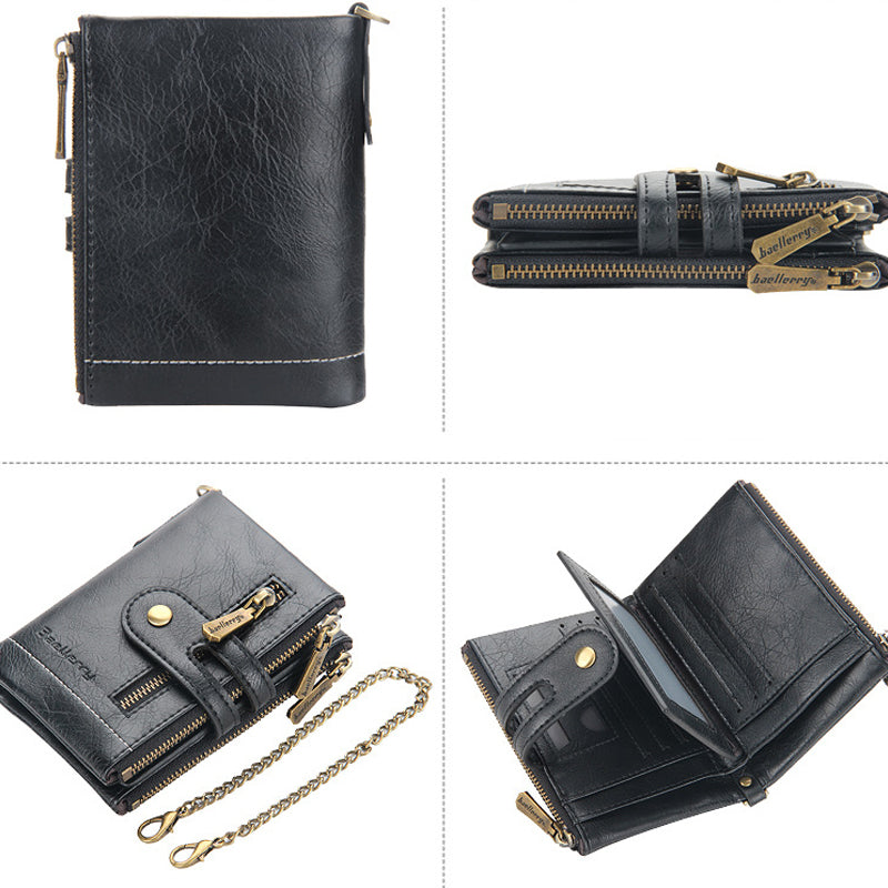 Vintage Doppelreißverschluss Brieftasche mit mehreren Kartenfächern für Herren | Karnz
