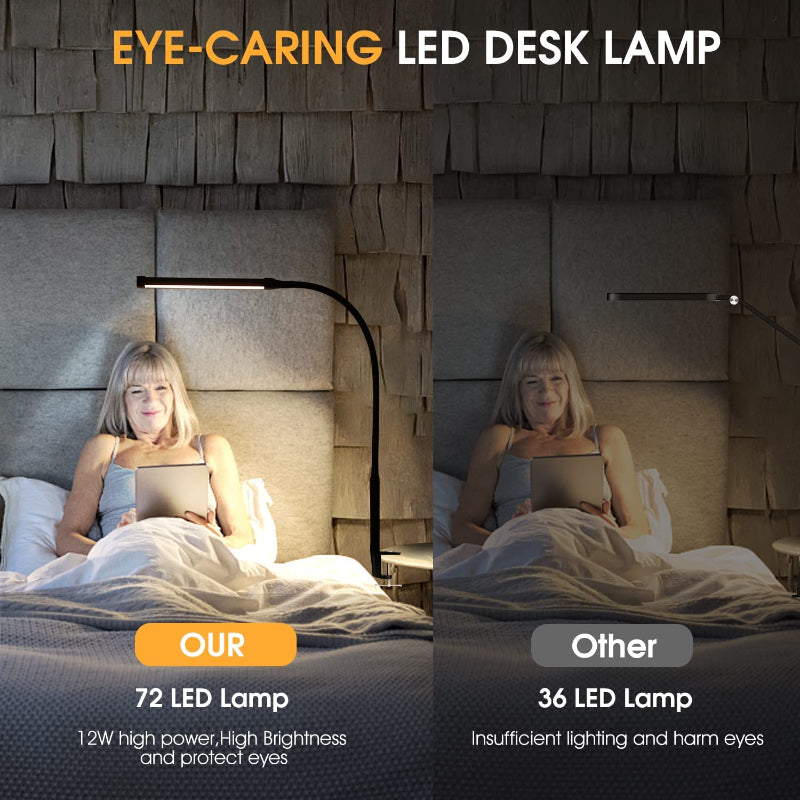 LED-Schreibtischleuchte mit augenschonender Klemmleuchte fürs Homeoffice, 3 Modi, 10 Helligkeitsstufen, langer, flexibler Schwanenhals, Metall, Schwenkarm-Schreibtischleuchte mit USB-Adapter, Weiß