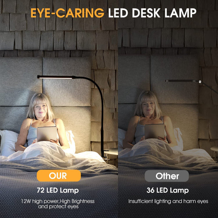 LED-Schreibtischleuchte mit augenschonender Klemmleuchte fürs Homeoffice, 3 Modi, 10 Helligkeitsstufen, langer, flexibler Schwanenhals, Metall, Schwenkarm-Schreibtischleuchte mit USB-Adapter, Weiß