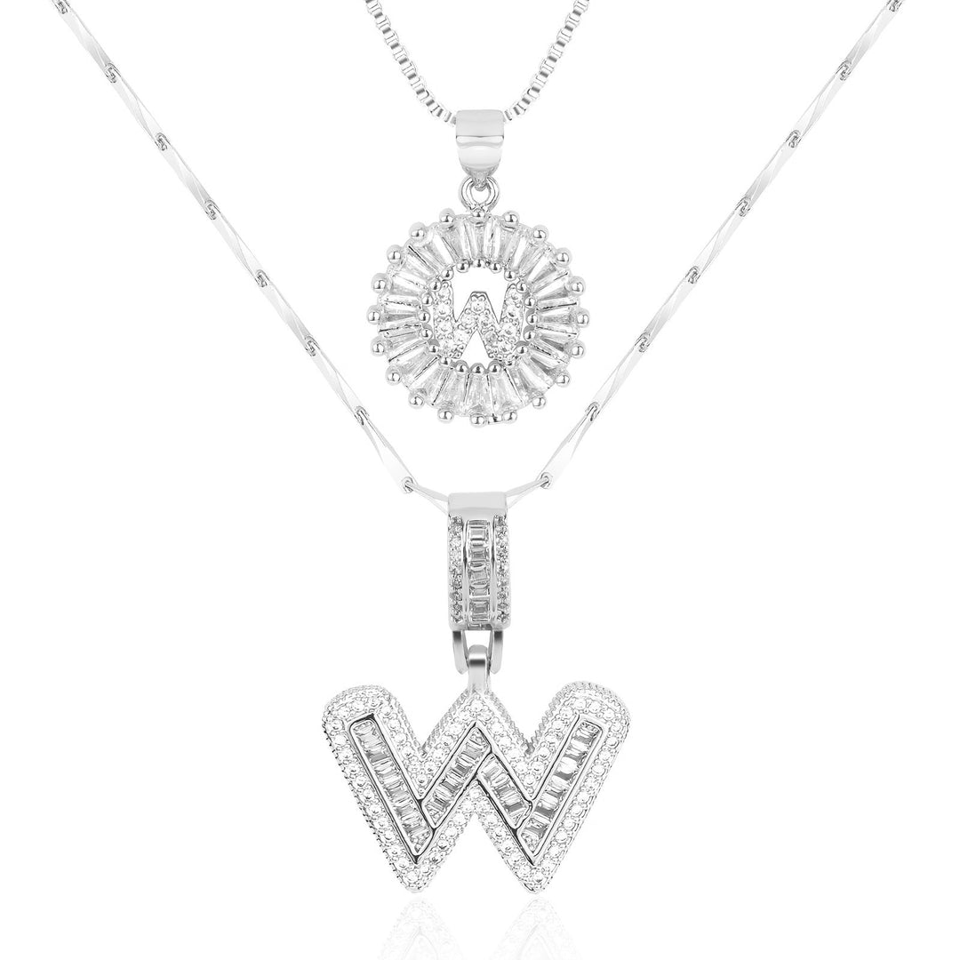Karnz | 2pc 14k Diamant Buchstaben Initialen Halsketten