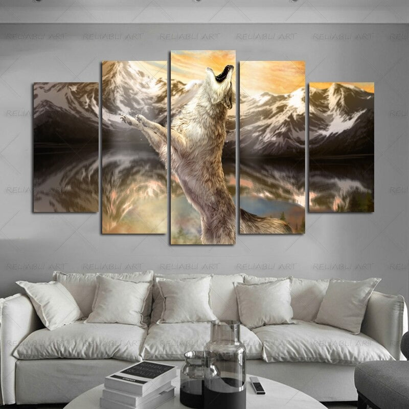 5 Panels "Bunte Tierdruck"-Wandkunst Modulare Bilder Poster