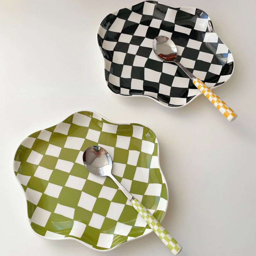 Wavy Edge Schachbrett-Tablett - Schwarz, Grün | Karnz
