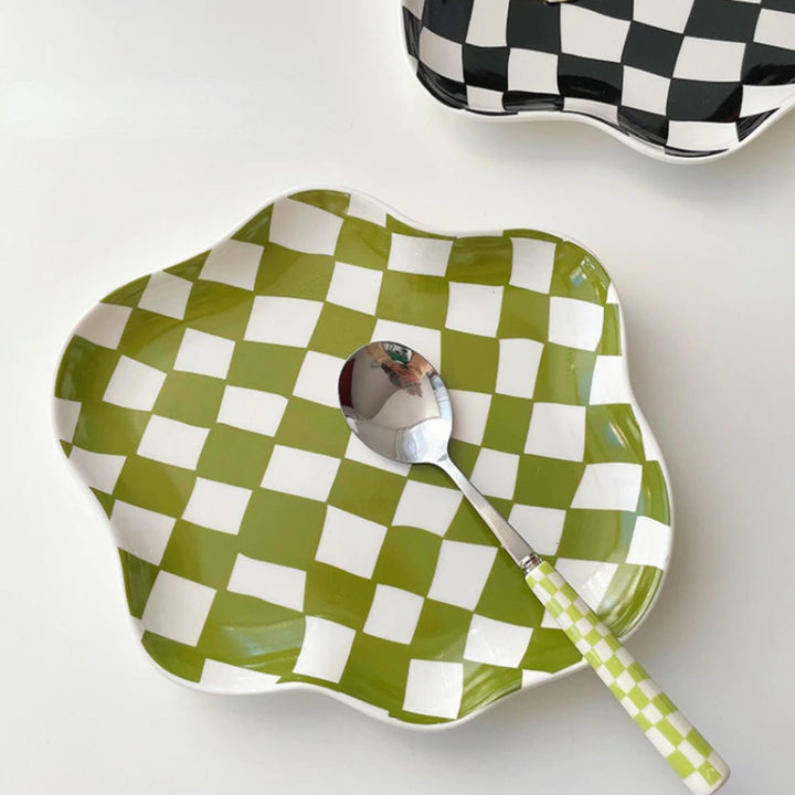 Wavy Edge Schachbrett-Tablett - Schwarz, Grün | Karnz