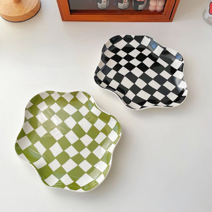 Wavy Edge Schachbrett-Tablett - Schwarz, Grün | Karnz