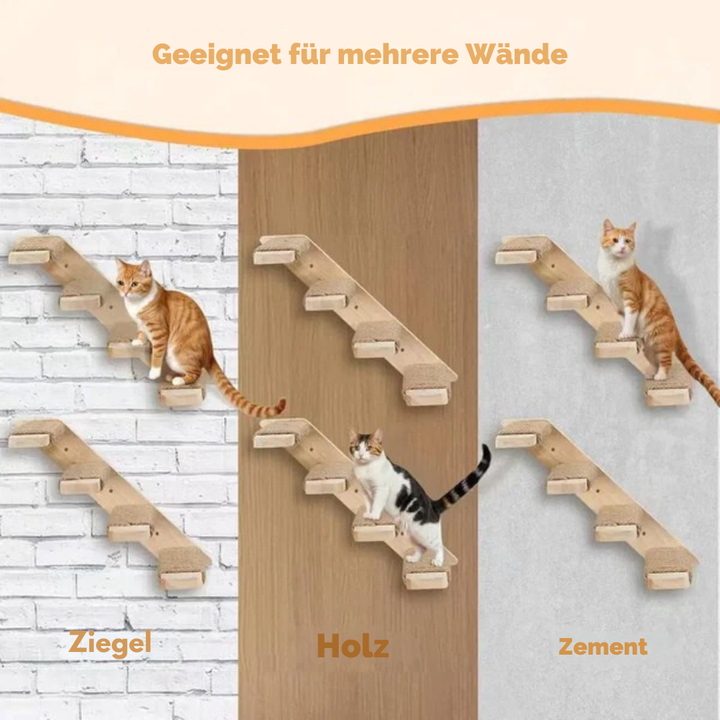 Katzenkletterleiter zur Wandmontage aus Holz mit Sisal Karnz