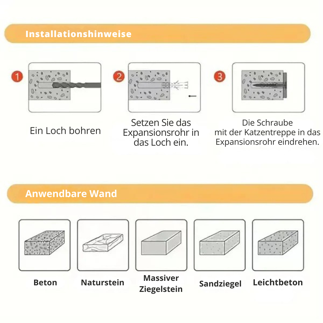 Katzenkletterleiter zur Wandmontage aus Holz mit Sisal Karnz