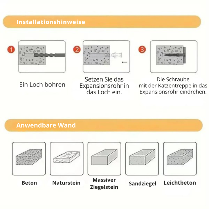 Katzenkletterleiter zur Wandmontage aus Holz mit Sisal Karnz