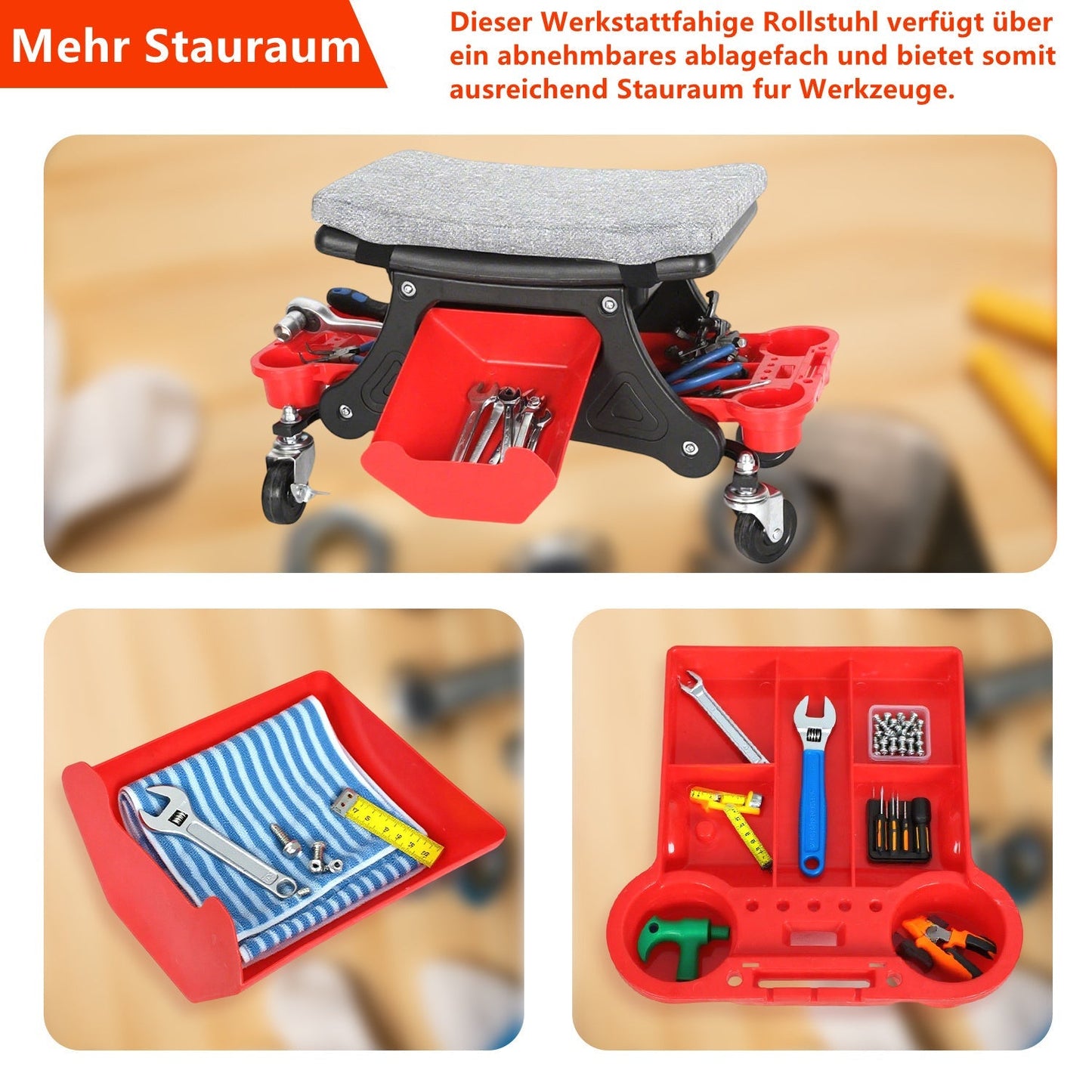 Werkstatthocker Rollhocker mit Aufbewahrungsbox | Karnz