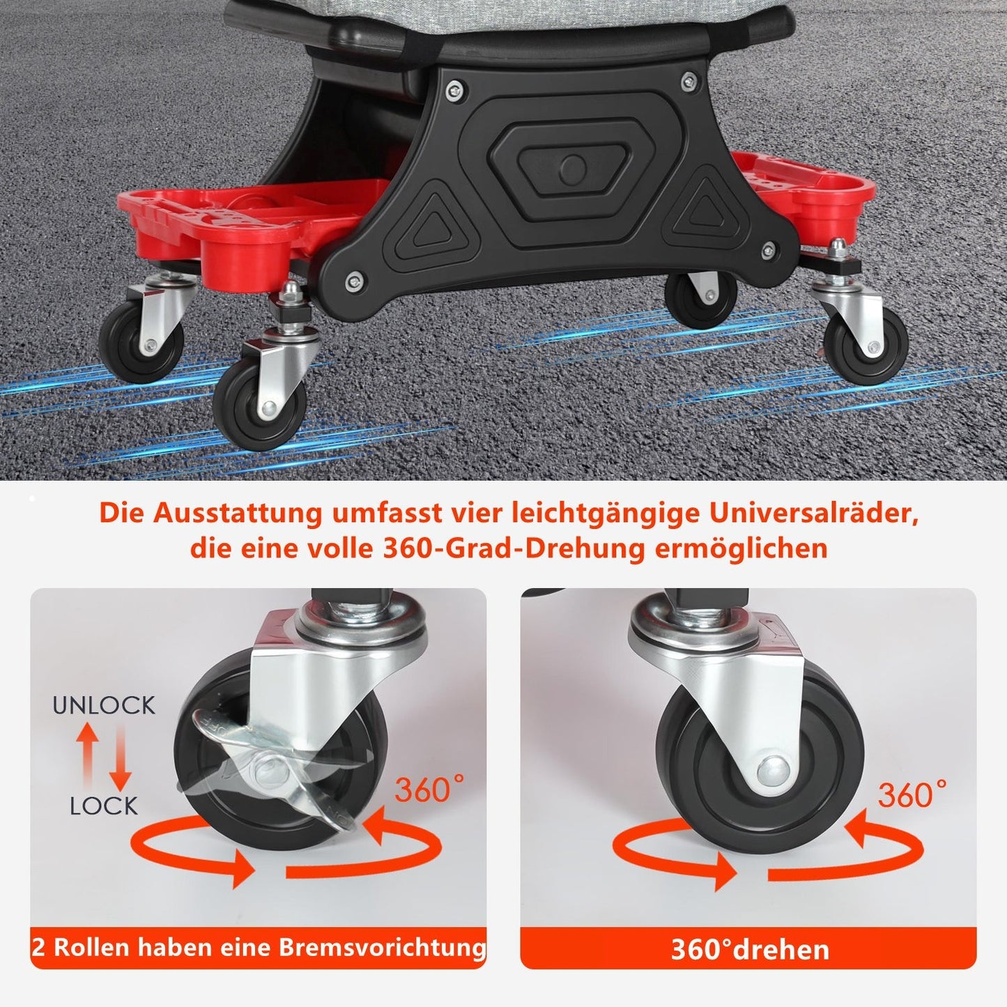 Werkstatthocker Rollhocker mit Aufbewahrungsbox | Karnz