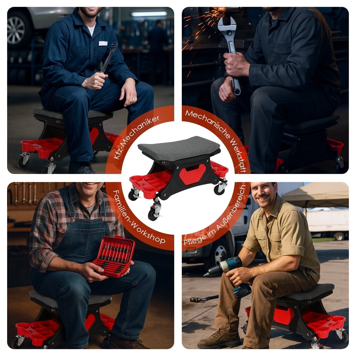 Werkstatthocker Rollhocker mit Aufbewahrungsbox | Karnz