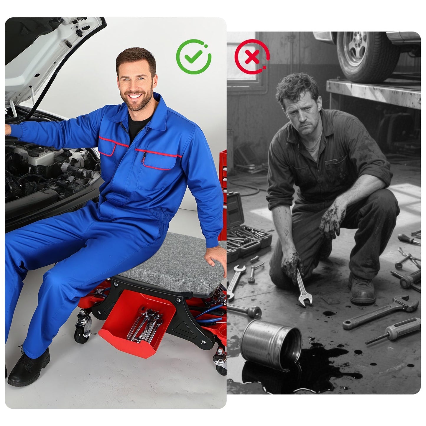 Werkstatthocker Rollhocker mit Aufbewahrungsbox | Karnz