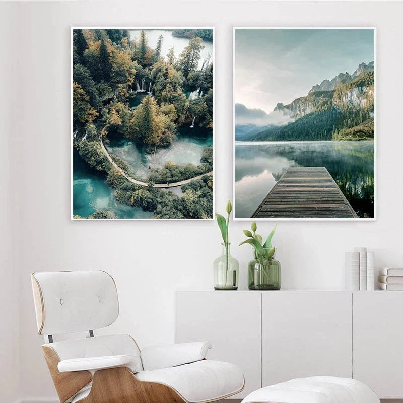 Wildnis Landschaft Bergsee Wald Wandkunst Fine Art Leinwand Drucke Bilder von Ruhe für Wohnzimmer Esszimmer Kunst Dekor