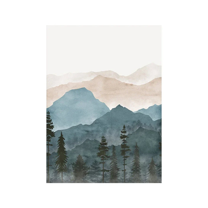 Wald Wildnis Berg Aquarell Wandkunst Fine Art Leinwanddrucke Nordische Landschaftsbilder Poster für Wohnraum Kunst Dekor