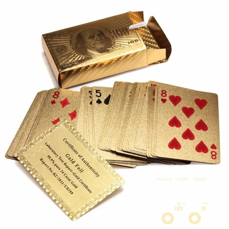 24K vergoldete Spielkarte mit Holz - Style Box