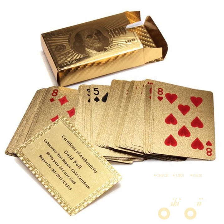 24K vergoldete Spielkarte mit Holz - Style Box
