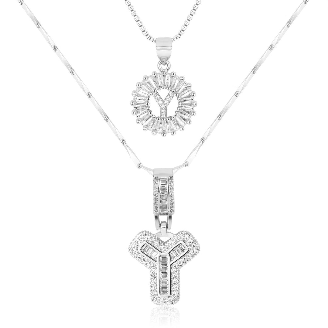 Karnz | 2pc 14k Diamant Buchstaben Initialen Halsketten