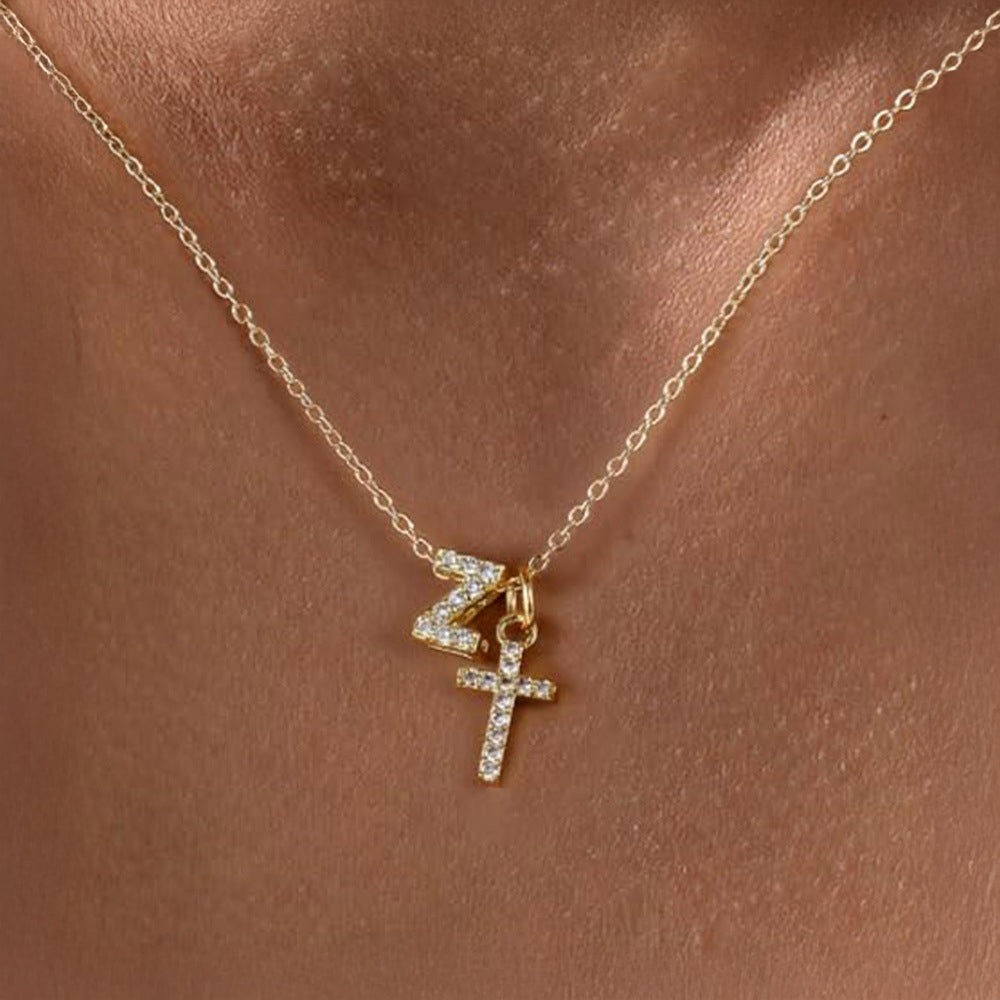 Karnz | Zarte Diamant Initial & Kreuz Halskette