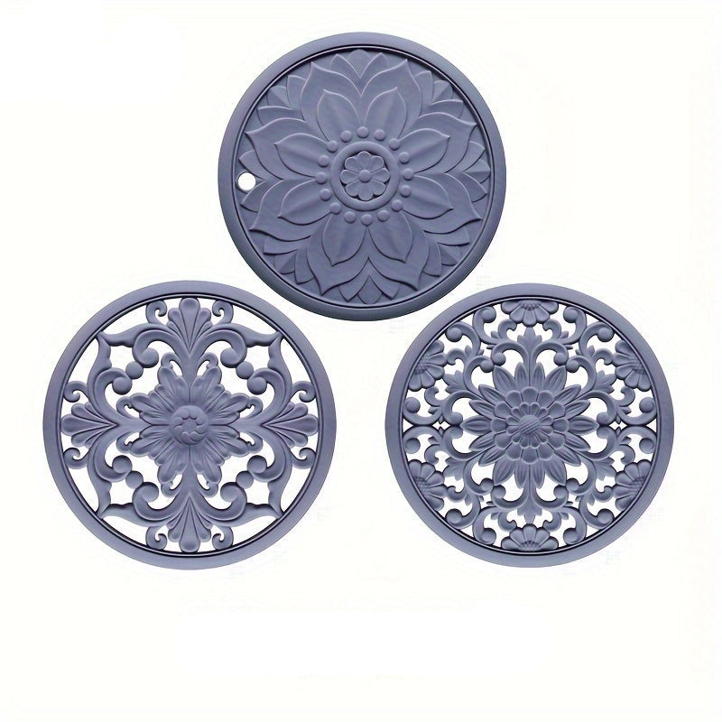 3er-Set hitzebeständige Silikonmatten mit Blumenmuster – Hitzebeständig bis 230 °C, rutschfest, 16 cm