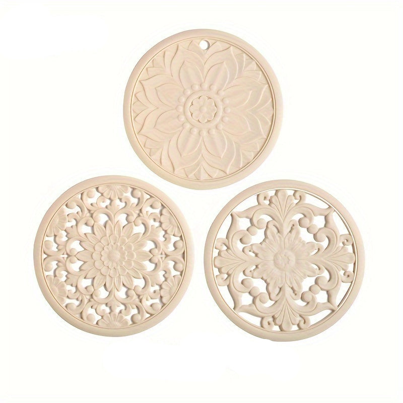 3er-Set hitzebeständige Silikonmatten mit Blumenmuster – Hitzebeständig bis 230 °C, rutschfest, 16 cm