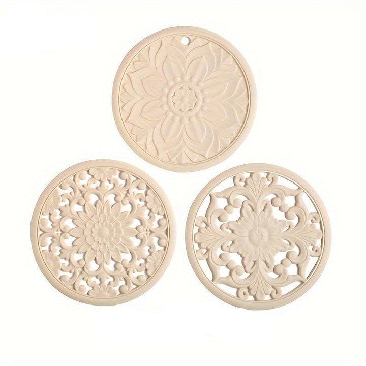 3er-Set hitzebeständige Silikonmatten mit Blumenmuster – Hitzebeständig bis 230 °C, rutschfest, 16 cm