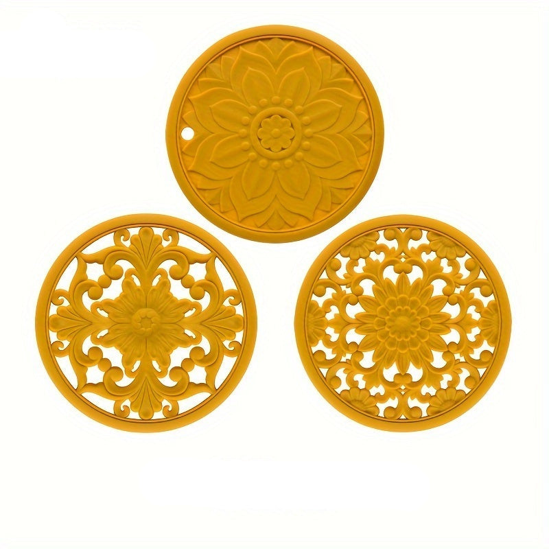 3er-Set hitzebeständige Silikonmatten mit Blumenmuster – Hitzebeständig bis 230 °C, rutschfest, 16 cm