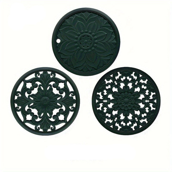 3er-Set hitzebeständige Silikonmatten mit Blumenmuster – Hitzebeständig bis 230 °C, rutschfest, 16 cm