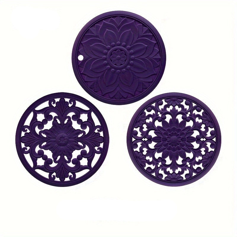 3er-Set hitzebeständige Silikonmatten mit Blumenmuster – Hitzebeständig bis 230 °C, rutschfest, 16 cm