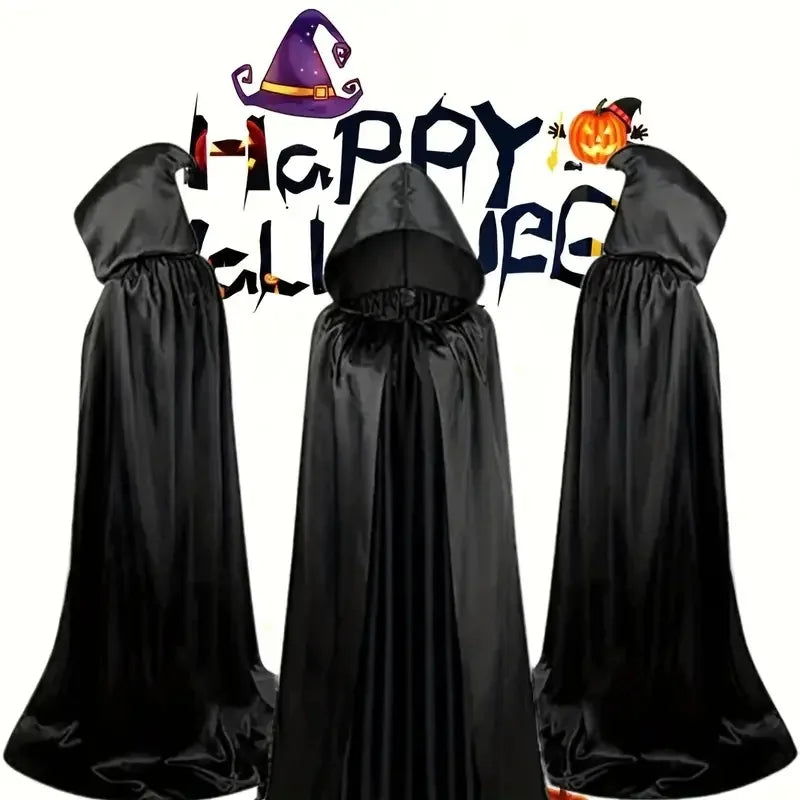Schwarzer Umhang mit Kapuze – Langer Unisex Halloween- & Cosplay-Wickel | Karnz