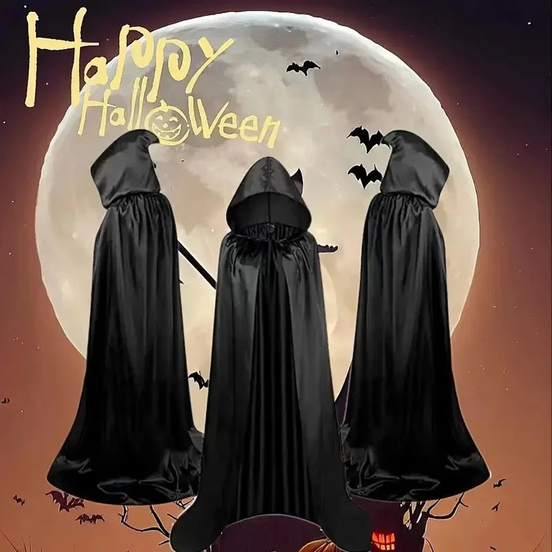 Schwarzer Umhang mit Kapuze – Langer Unisex Halloween- & Cosplay-Wickel | Karnz