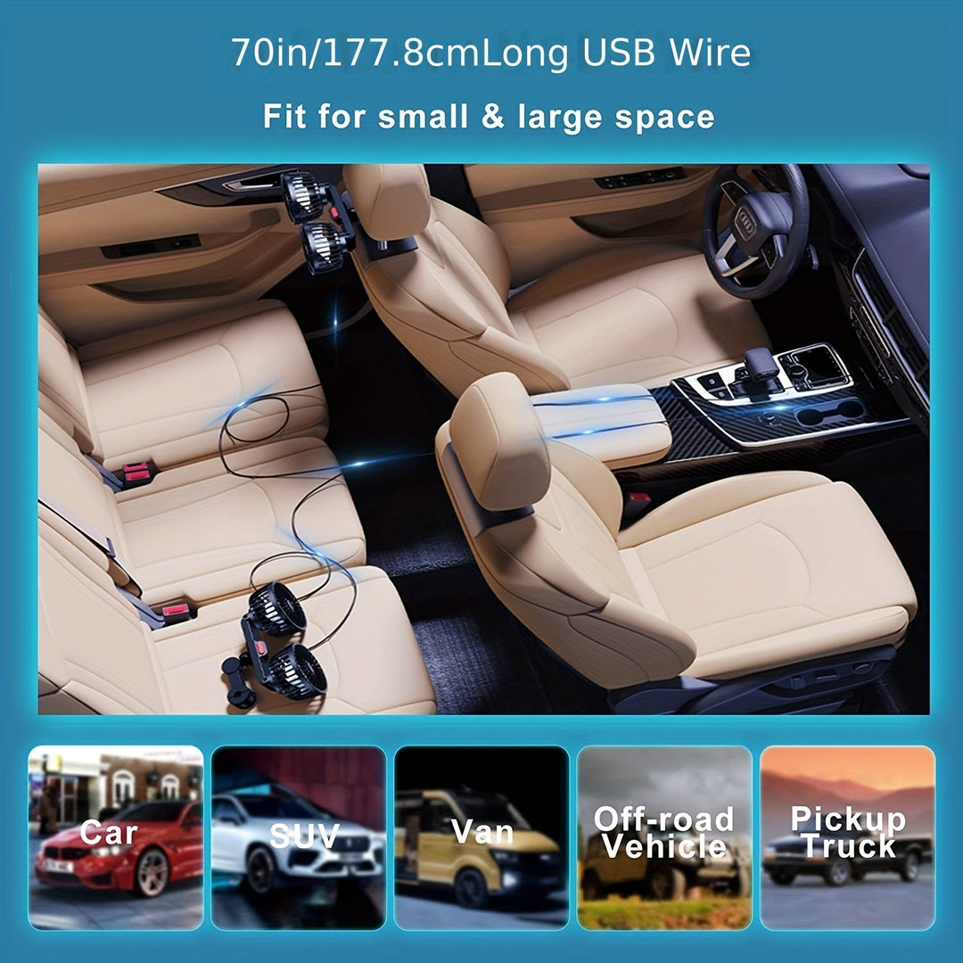 1 Pc Auto-Lüfter, Auto Kleiner Klimaanlage, Doppelseitiger Hecklüfter, Starker Wind, 360 Grad Drehung, Großes Luftvolumen, Subwoofer-Betrieb, Basis-Festklemm-Montagemethode, Geeignet für Auto Zuhause | Karnz