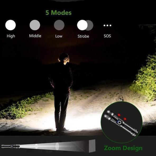 Karnz | MS18 Hochleistungs-LED-Taschenlampe | 100.000 Lumen | 18x Cree XHP70 2.0 LEDs | 2,3 km Reichweite | IP56 Wasserdicht | OLED-Statusdisplay | Inkl. Akku-Pack