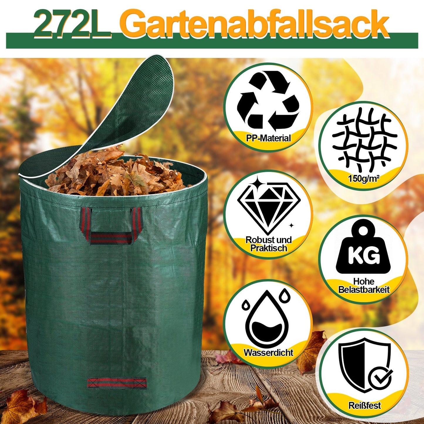 Gartenabfallsack Gartensack 272L mit Deckel | Karnz