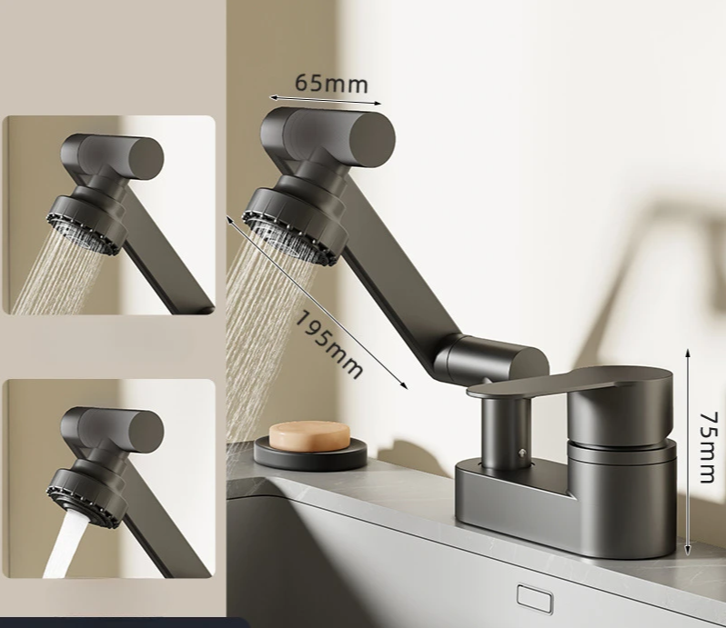 Aqua Twist Duo-Flex Waschbeckenmischer – 360° schwenkbarer Zwei-Loch-Armatur für heißes und kaltes Wasser Karnz