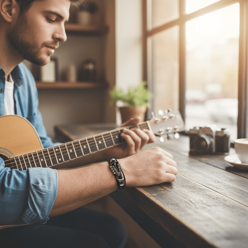 Lederarmband mit Gitarrenmotiv
