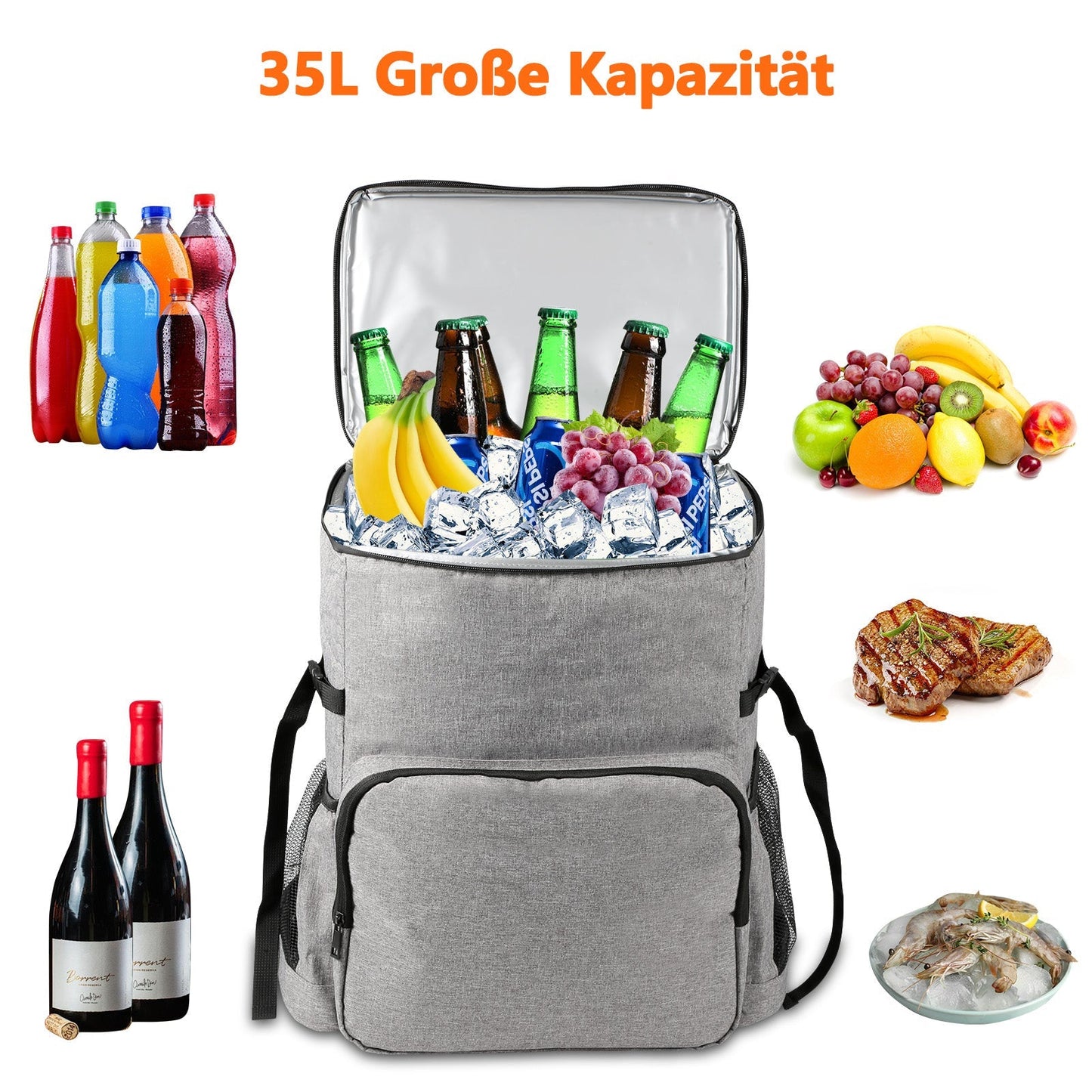Kühlrucksack Thermo Rucksack 35L mit Picknickmatte | Karnz