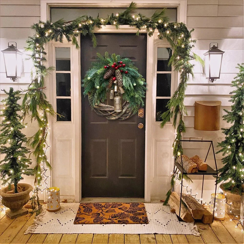 Weihnachtskranz | Boho-Stil | Rustikaler Rankenkranz mit Tannenzapfen und goldenen Glöckchen