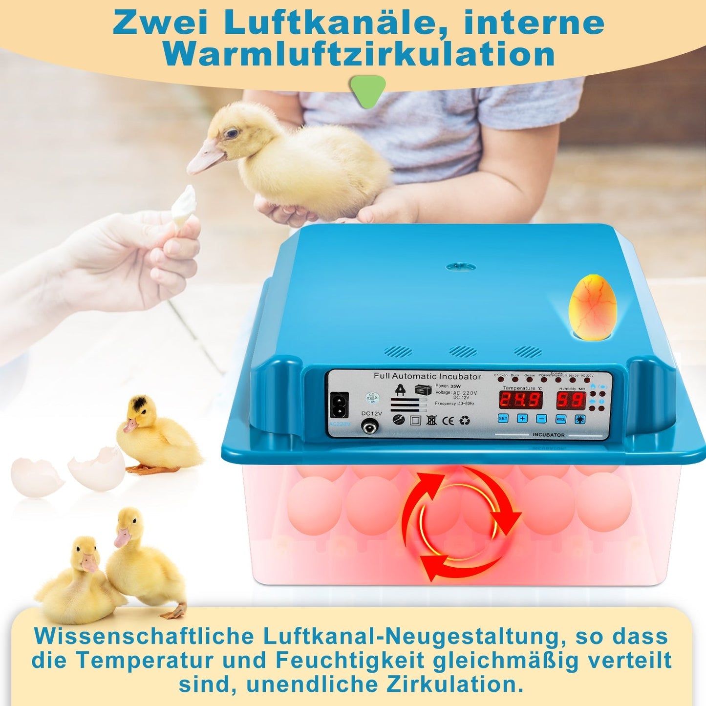 Brutautomat Vollautomatisch Inkubator für Hühner 36 Eier | Karnz