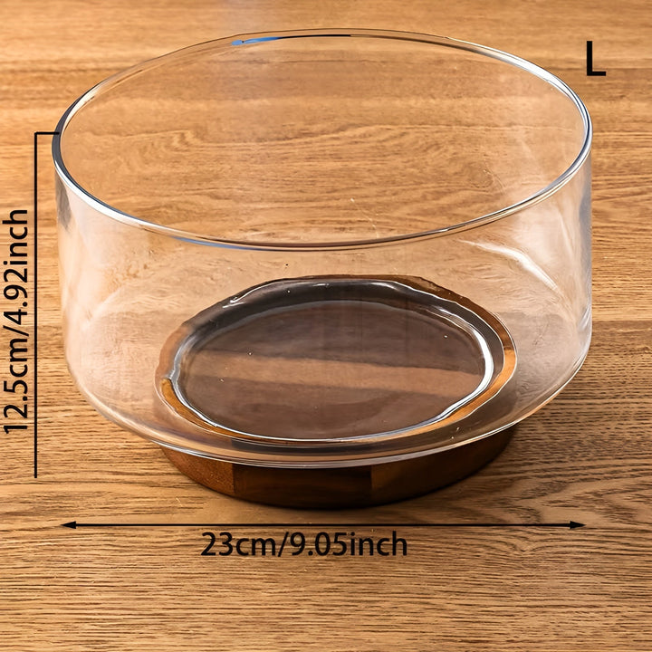Glas-Schüssel mit Holzsockel – Elegant und dekorativ | Perfekt für Obst, Snacks und Salate in der Küche | Karnz