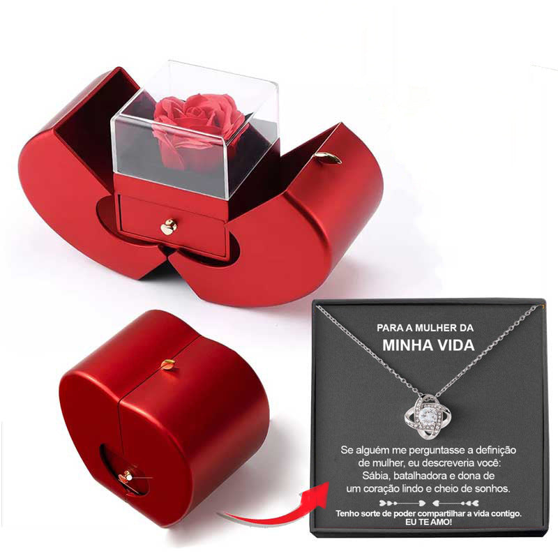Rote Apfel Schmuckbox mit ewiger Rose und Halskette | Karnz