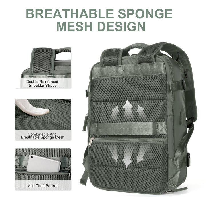 Karnz | Travelliva Damen Reise-Rucksack 35 L | Wasserdicht & mit USB-Anschluss | Anti-Diebstahl & Schuhfach | Für Wandern, Alltag & Reisen