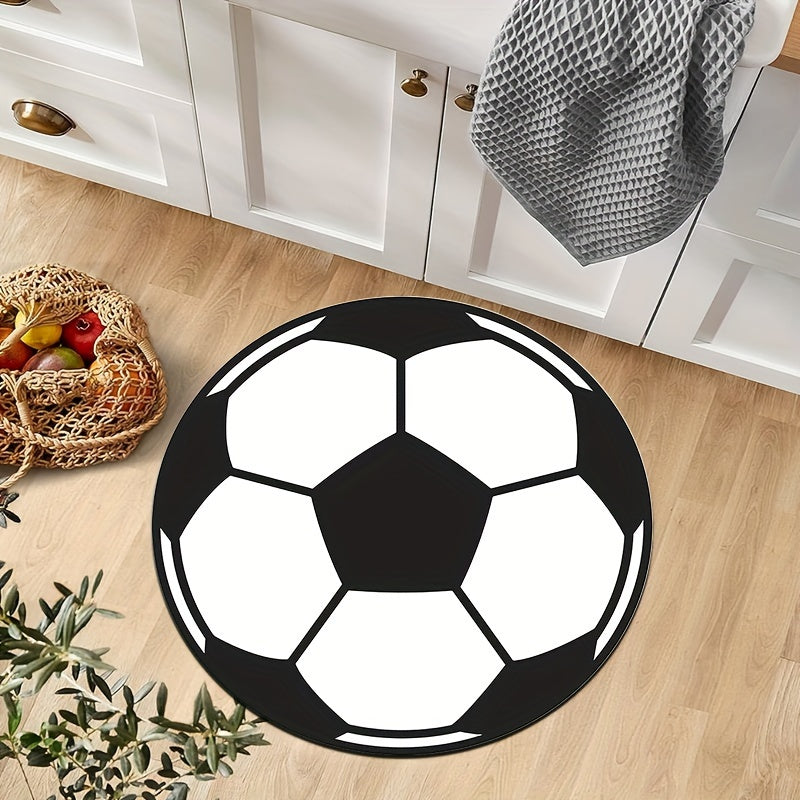 Runder Fußball-Teppich mit rutschfester Unterseite – Sportlicher Teppich für Kinderzimmer & Wohnzimmer | Karnz