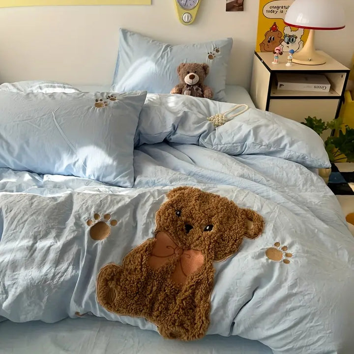 Teddybär-Bettwäsche-Set – Ultraweich und kuschelig | Mit Bettbezug, Bettlaken und 2 Kissenbezügen