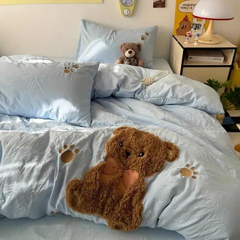 Teddybär-Bettwäsche-Set – Ultraweich und kuschelig | Mit Bettbezug, Bettlaken und 2 Kissenbezügen