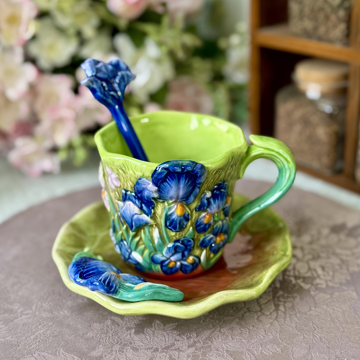 ArtSip Keramiktasse & Untertasse Set – Handgemalte 3D-Design inspiriert von Van Gogh | Karnz