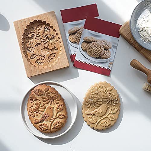 Keksausstecher-Set aus Holz | Gravierte Gebäckstempel | Lebkuchen- und Kekspresse