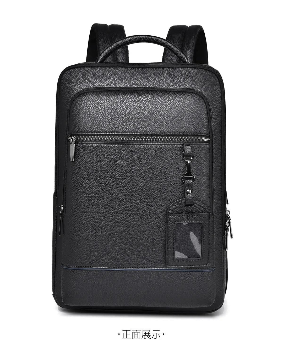 Eleganter Lederrucksack für Damen und Herren mit USB-Anschluss für Laptop und den täglichen Gebrauch, 15,6 Zoll, schwarz