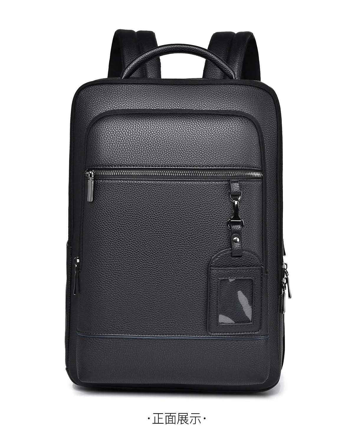 Eleganter Lederrucksack für Damen und Herren mit USB-Anschluss für Laptop und den täglichen Gebrauch, 15,6 Zoll, schwarz