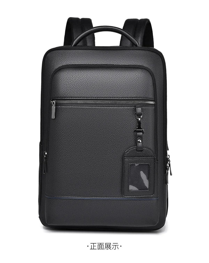 Eleganter Lederrucksack für Damen und Herren mit USB-Anschluss für Laptop und den täglichen Gebrauch, 15,6 Zoll, schwarz